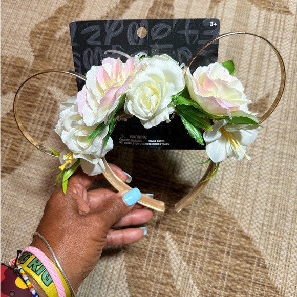 DISNEY EARS - 2 pieces! Gold/Silver and Gold/Floral Mickey Mouse Disneyworld NEW - Picture 3 of 6